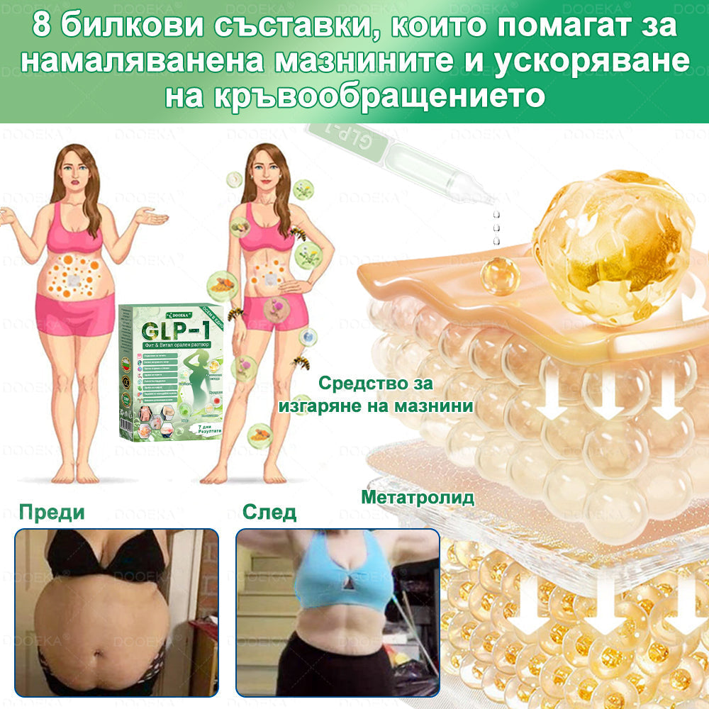 DOOEKA® GLP-1 8-в-1 Фит & Витал орален разтвор | Само веднъж на ден.Видими резултати само за 7 дни. | За затлъстяване и контрол на теглото, сърдечно-съдово здраве, диабет, сънна апнея, здраве на червата, проблеми със ставите и други.